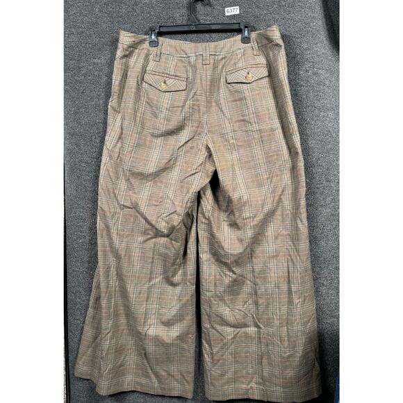 Lane Bryant Wide Pants Womens Size 18 Brown Plaid High Rise Stretch - Picture 2 of 7